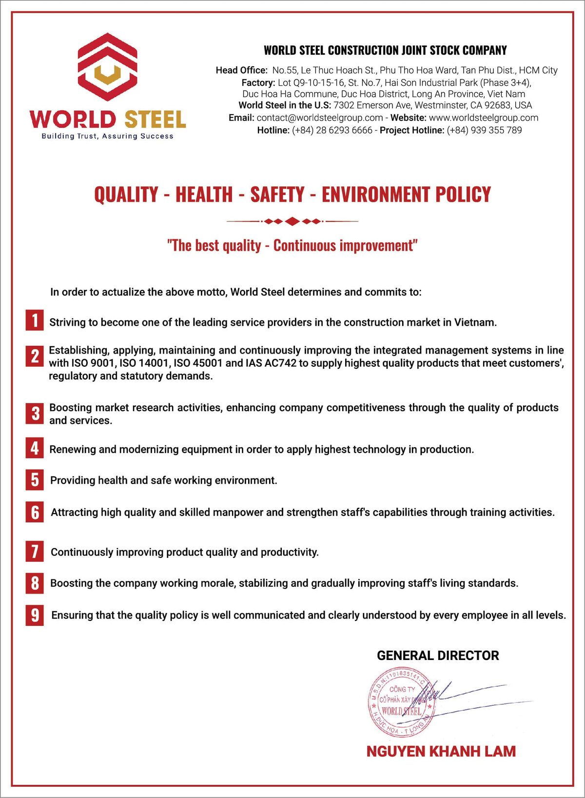 Quality and safety policy