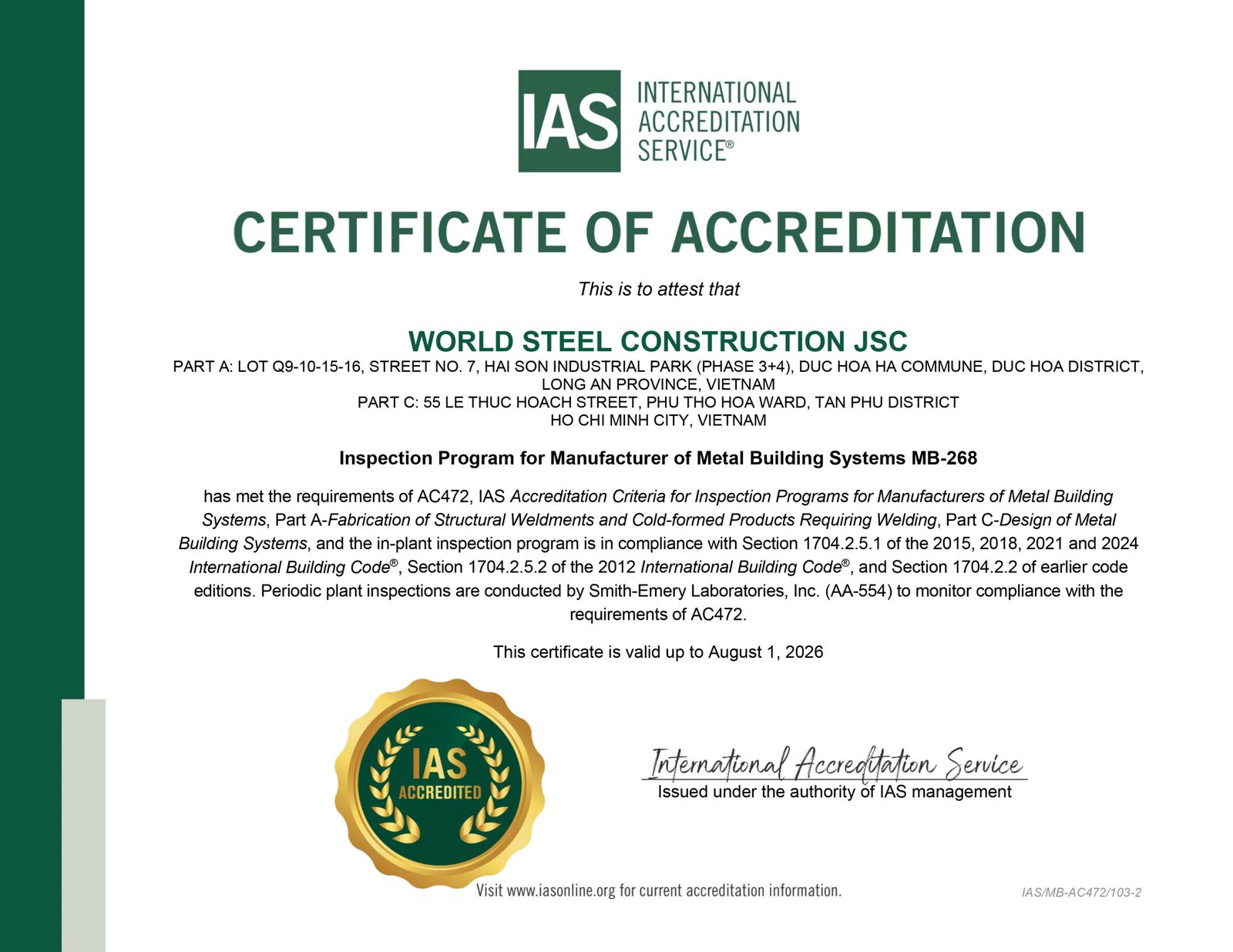 Certifications qualité et accréditations internationales de World Steel Group, photo 2