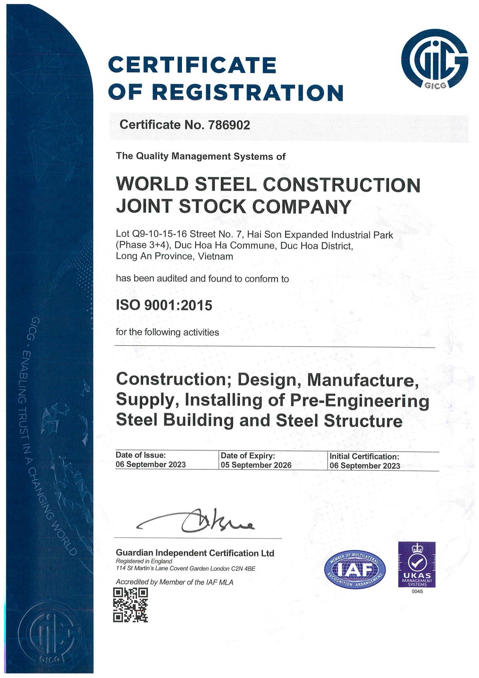 Certifications qualité et accréditations internationales de World Steel Group, photo 3