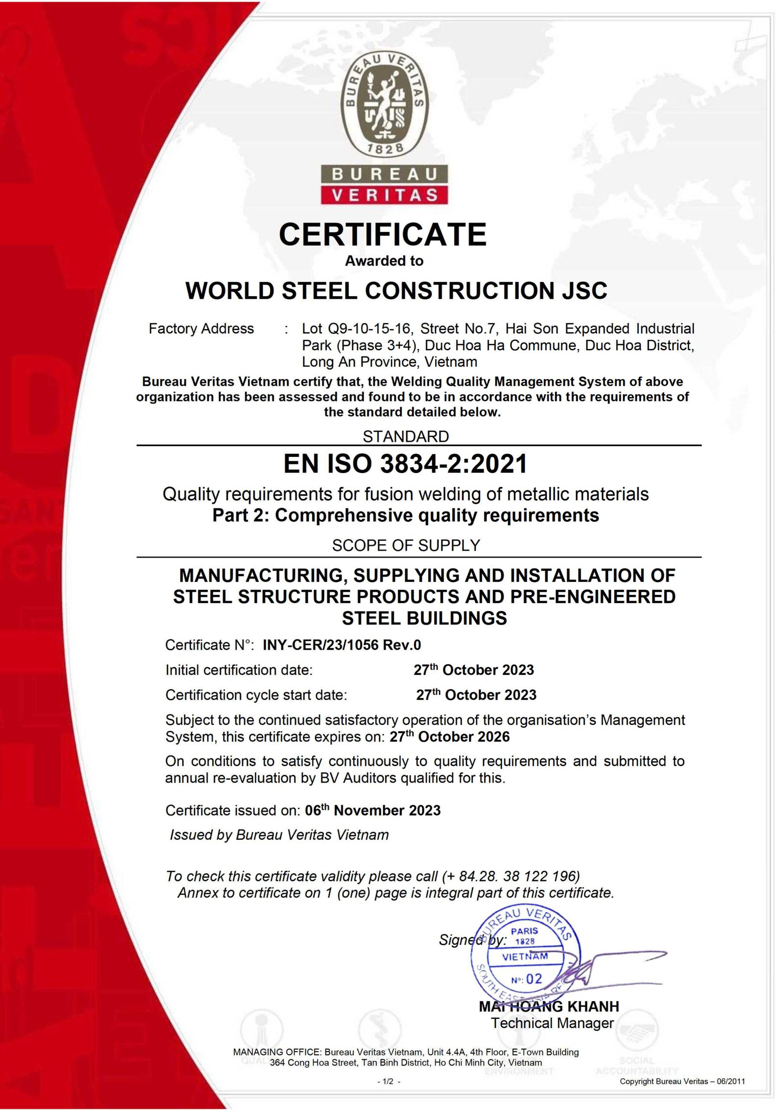 Certifications qualité et accréditations internationales de World Steel Group, photo 6