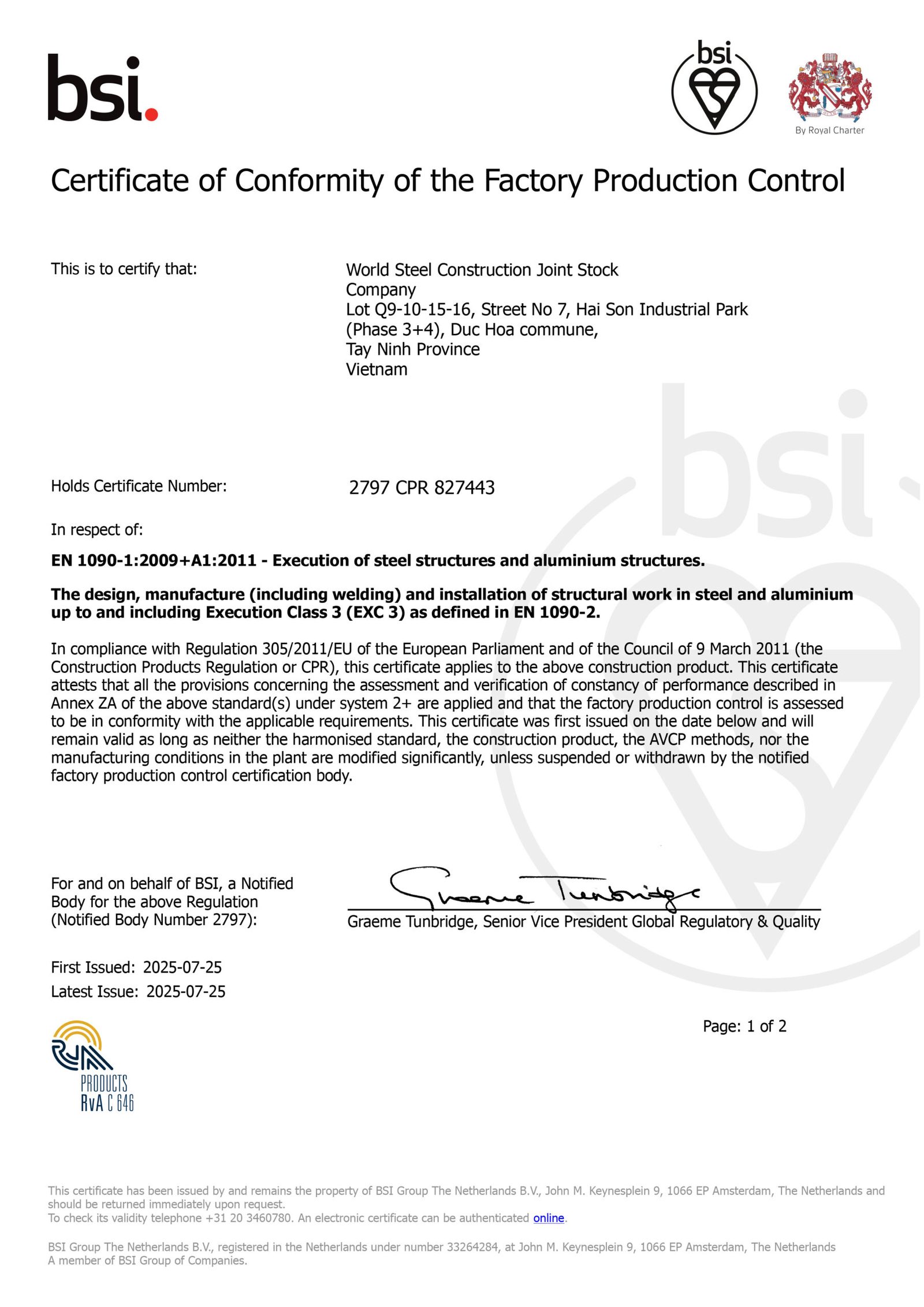 Certifications qualité et accréditations internationales de World Steel Group, photo 7